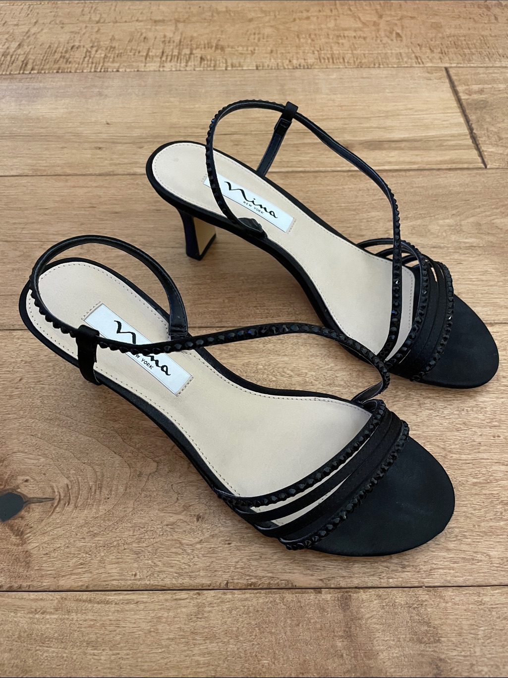 Nina Black Embellished Strappy Heels
